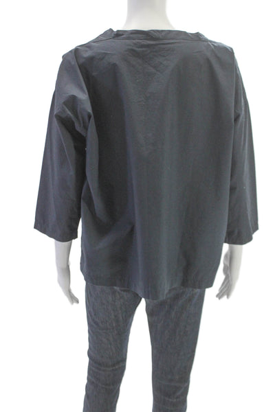 Makie Women Basic Boat Neck 3/4 Sleeve Black Cotton Blouse Size S