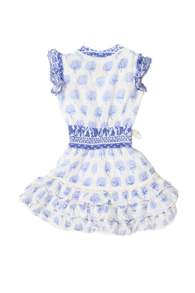 Bell Childrens Girls Ruffled Tiered A Line Dress White Blue Cotton Size 6