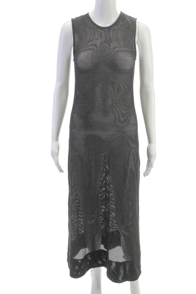 Enza Costa Women Maxi Dress Black Sleeveless Round Neck Full Length Size XS