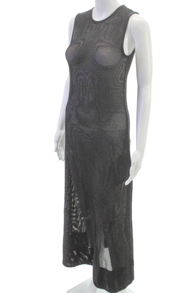 Enza Costa Women Maxi Dress Black Sleeveless Round Neck Full Length Size XS