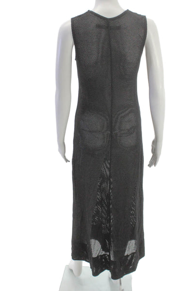 Enza Costa Women Maxi Dress Black Sleeveless Round Neck Full Length Size XS