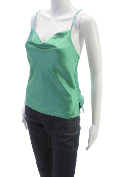 Cami NYC Womens Silk Cowl Neck Tank Green Sleeveless Pullover Size 2XS