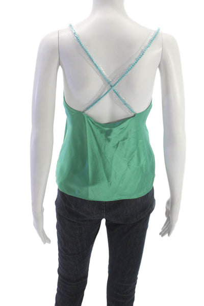 Cami NYC Womens Silk Cowl Neck Tank Green Sleeveless Pullover Size 2XS