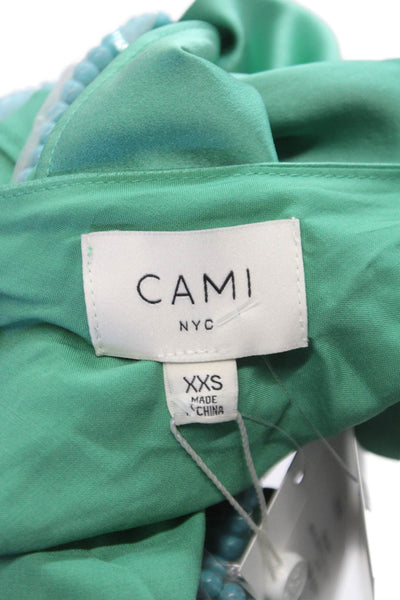 Cami NYC Womens Silk Cowl Neck Tank Green Sleeveless Pullover Size 2XS