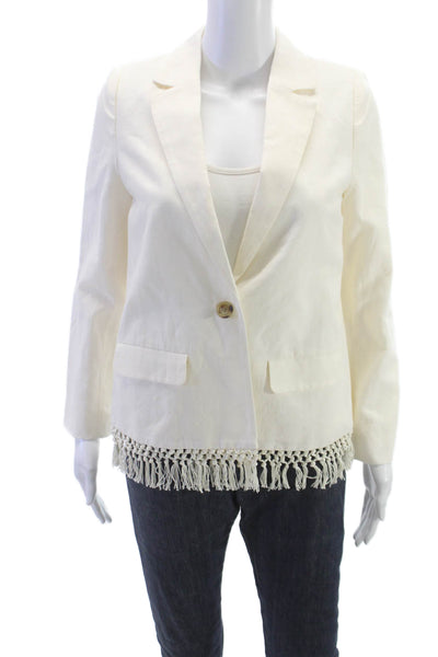 Cami NYC Women Basic Jacket Ivory Linen Cotton Button Long Sleeve Size XS