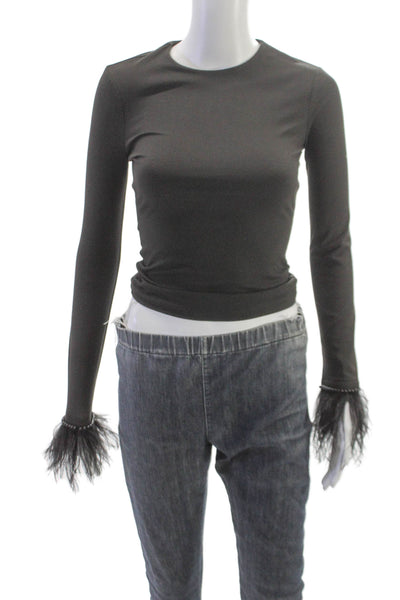 Cami NYC Womens Basic Blouse Black Polyester Round Neck Long Sleeve Size 2XS