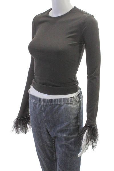 Cami NYC Womens Basic Blouse Black Polyester Round Neck Long Sleeve Size 2XS