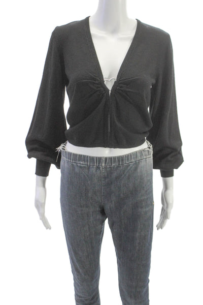 Cami NYC Women Merino Wool V Neck Cardigan Black Long Sleeve Size S