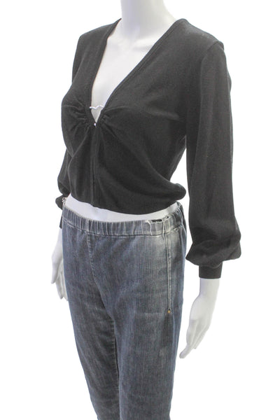 Cami NYC Women Merino Wool V Neck Cardigan Black Long Sleeve Size S