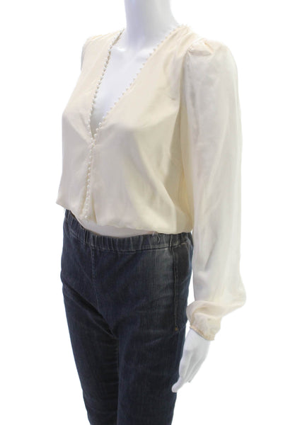Cami NYC Women Basic Silk Ivory V-Neck Long Sleeve Button Blouse Size XS