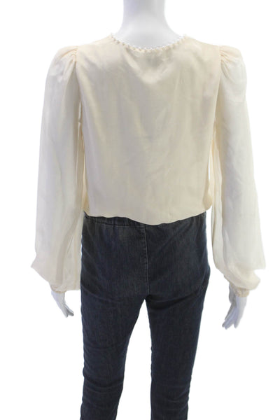 Cami NYC Women Basic Silk Ivory V-Neck Long Sleeve Button Blouse Size XS