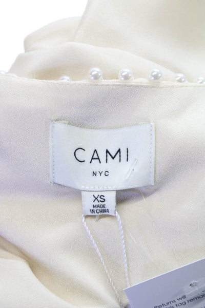 Cami NYC Women Basic Silk Ivory V-Neck Long Sleeve Button Blouse Size XS