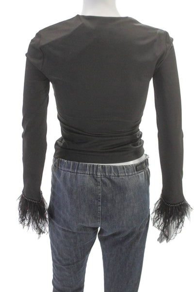 Cami NYC Womens Basic Black Polyester Long Sleeve Round Neck Blouse Size XS