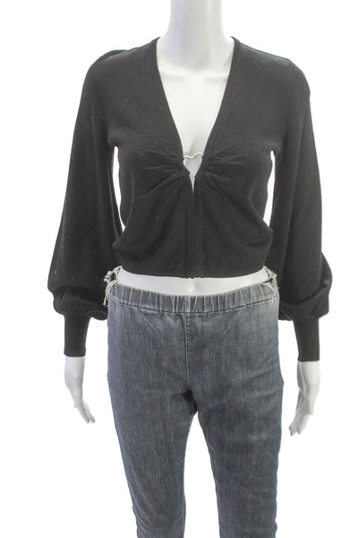 Cami NYC Womens Merino Wool V-Neck Long Sleeve Cardigan Black Size 2XS