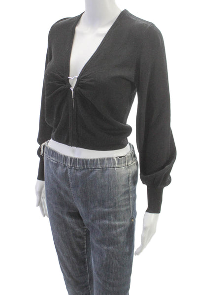 Cami NYC Womens Merino Wool V-Neck Long Sleeve Cardigan Black Size 2XS