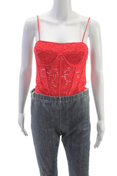 Cami NYC Womens Corselette Bodysuit Red Floral Sweetheart Neck Sleeveless Size 4