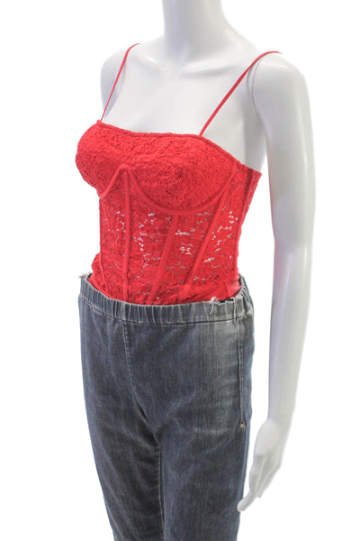 Cami NYC Womens Corselette Bodysuit Red Floral Sweetheart Neck Sleeveless Size 4