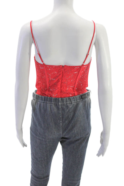 Cami NYC Womens Corselette Bodysuit Red Floral Sweetheart Neck Sleeveless Size 4