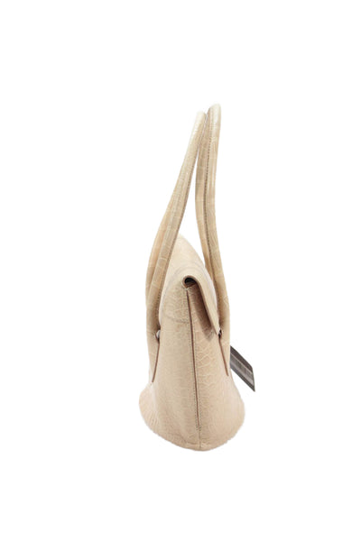 Tardini Womens Double Handle Genuine American Alligator Shoulder Handbag Beige