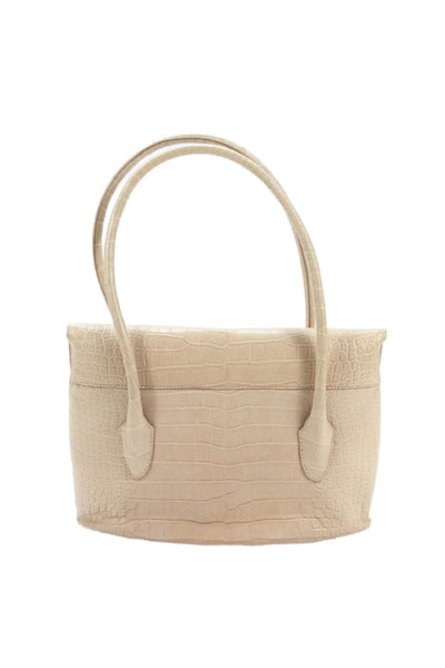 Tardini Womens Double Handle Genuine American Alligator Shoulder Handbag Beige
