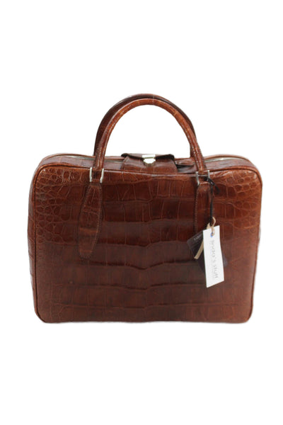 Tardini Unisex Genuine American Alligator Zip Around Brief Case Sport Rust