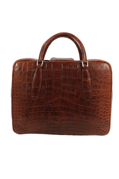 Tardini Unisex Genuine American Alligator Zip Around Brief Case Sport Rust