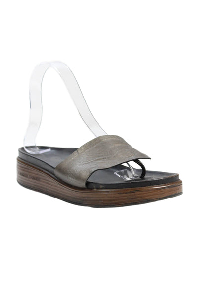 Donald J Pliner Womens Leather Slip On Platform Wedge Sandals Shoes Brown Size 7