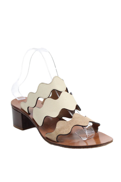 Chloe Womens Leather Scalloped Detail Heels Sandals Shoes Brown Size 7.5
