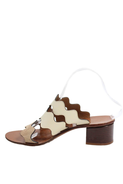 Chloe Womens Leather Scalloped Detail Heels Sandals Shoes Brown Size 7.5