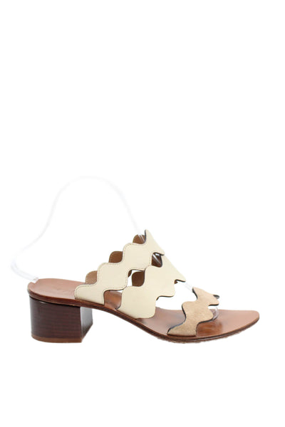 Chloe Womens Leather Scalloped Detail Heels Sandals Shoes Brown Size 7.5