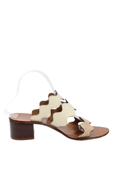 Chloe Womens Leather Scalloped Detail Heels Sandals Shoes Brown Size 7.5