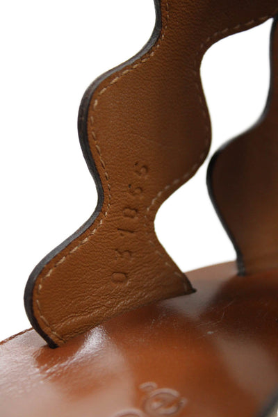 Chloe Womens Leather Scalloped Detail Heels Sandals Shoes Brown Size 7.5