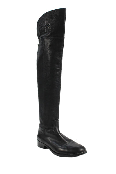 Tory Burch Womens Leather Embossed Over Knee High Boots Shoes Black Size 7M
