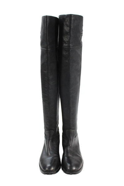 Tory Burch Womens Leather Embossed Over Knee High Boots Shoes Black Size 7M