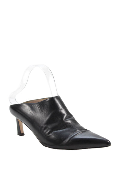 Stuart Weitzman Womens Leather Pointed Toe Mules Shoes Black Size 7.5