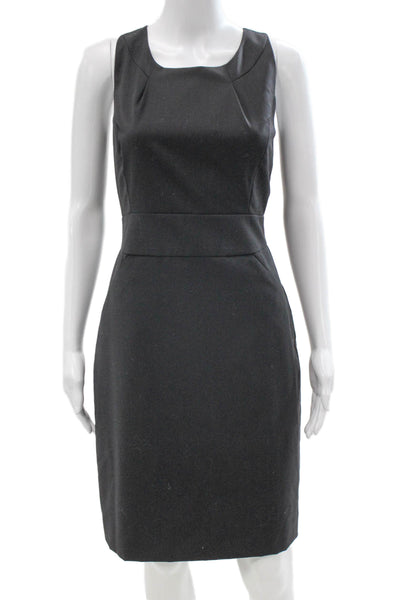 J Crew Women Sheath Dress Black Wool Square Neck Sleeveless Zip Size 6