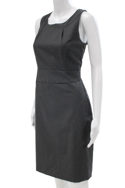 J Crew Women Sheath Dress Black Wool Square Neck Sleeveless Zip Size 6