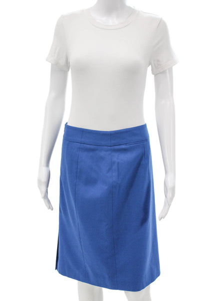 J Crew Women Straight Pencil Skirt Blue Wool Zip Knee Length Size 8