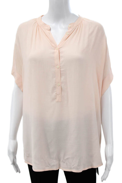 Point Sur Women Basic Pink Henley Short Sleeve Viscose Blouse Button Size S