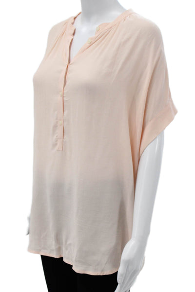 Point Sur Women Basic Pink Henley Short Sleeve Viscose Blouse Button Size S