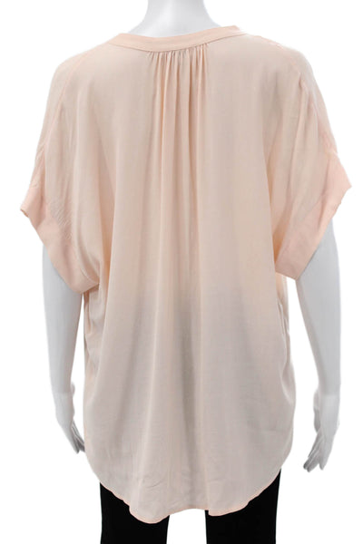Point Sur Women Basic Pink Henley Short Sleeve Viscose Blouse Button Size S