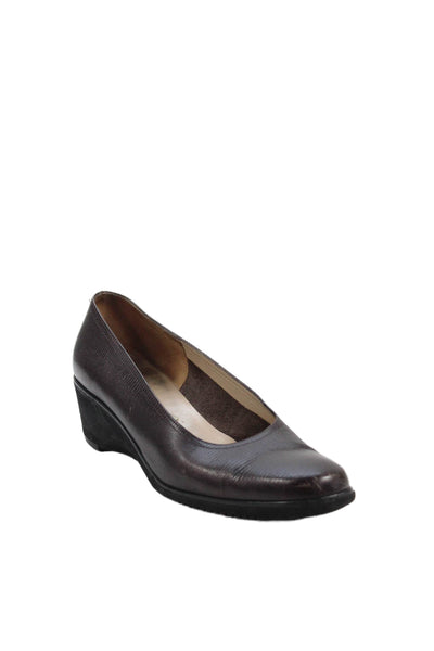 Salvatore Ferragamo Womens Alligator Print Wedge Pumps Brown Size 8 Narrow