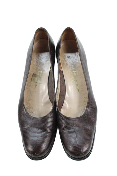 Salvatore Ferragamo Womens Alligator Print Wedge Pumps Brown Size 8 Narrow