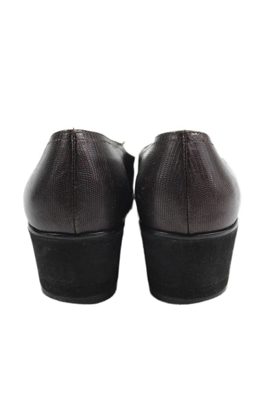 Salvatore Ferragamo Womens Alligator Print Wedge Pumps Brown Size 8 Narrow