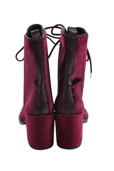 Stuart Weitzman Womens Velvet Lace Up Boots Wine Red Size 7 Medium