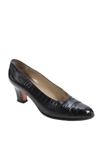Salvatore Ferragamo Womens Crocodile Print Pumps Black Size 8.5 Extra Narrow