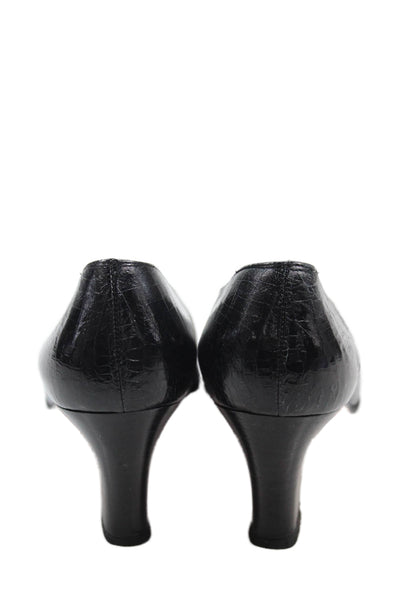 Salvatore Ferragamo Womens Crocodile Print Pumps Black Size 8.5 Extra Narrow