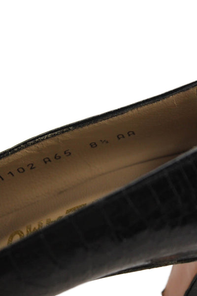 Salvatore Ferragamo Womens Crocodile Print Pumps Black Size 8.5 Extra Narrow