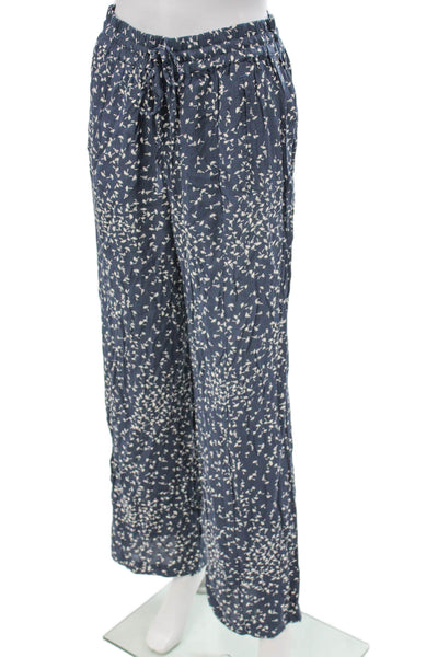 Ganni Womens Blue Floral Viscose Drawstring Pants Size 36
