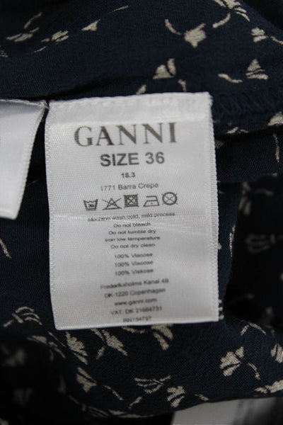 Ganni Womens Blue Floral Viscose Drawstring Pants Size 36